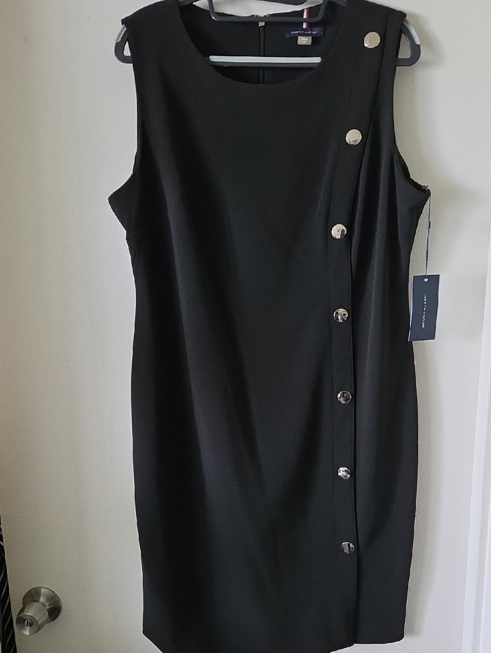 Tommy Hilfiger Black Sleeveless Midi Dress with Metallic Side Buttons